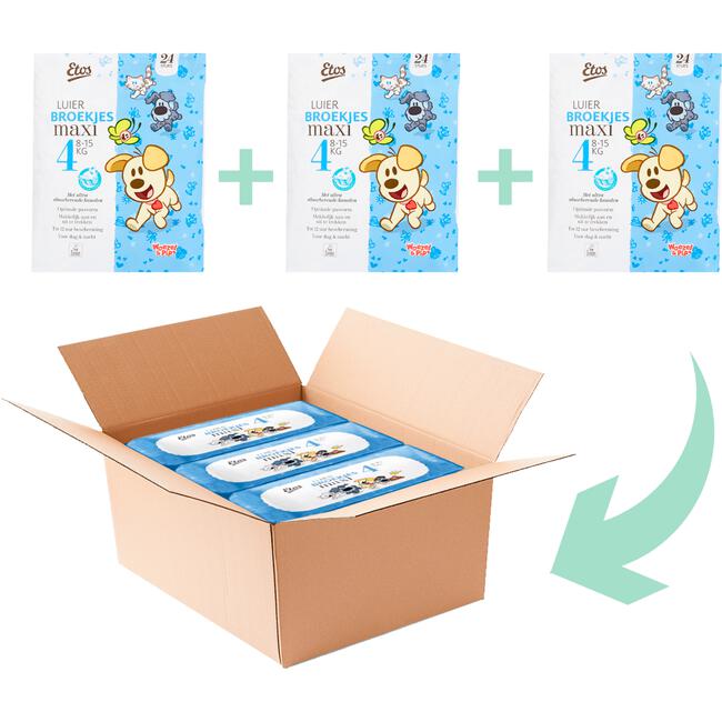 Etos Woezel & Pip Luierbroekjes Maxi Megabox Maat 4 8-15 kg 72 stuks