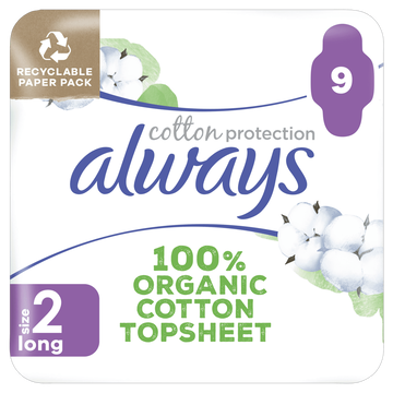 Always Maandverband Cotton Protection Long Bio — 9 stuks