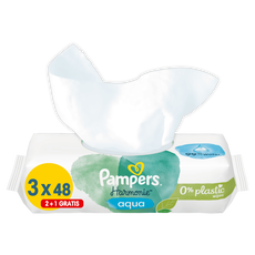 Pampers Harmonie Aqua Billendoekjes 2+1 Promo Pack 144 Stuks