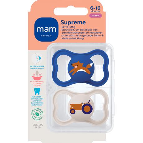 MAM Baby Supreme Fopspenen 6-16 maanden Blue 2 stuks