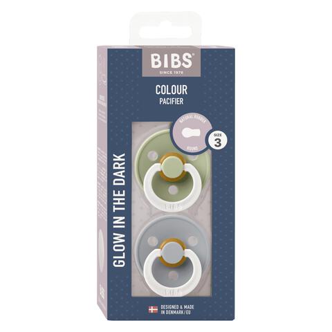 BIBS Glow in the dark Fopspeen Two Pack Natuurlijk Rubber Sage/Cloud Maat 3