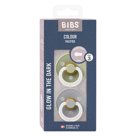 BIBS Glow In The Dark Fopspeen Rond Latex Maat 3 Sage/Cloud 2 stuks