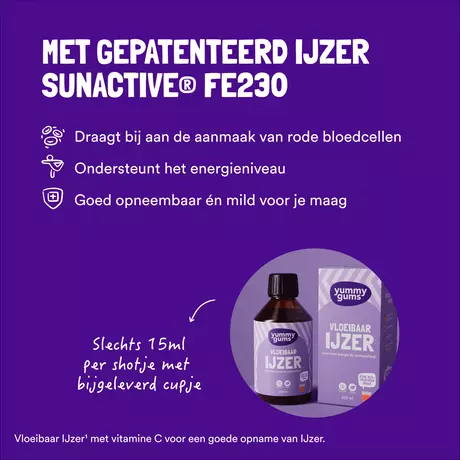 Yummygums Vloeibaar Ijzer Suikervrij 250 ML