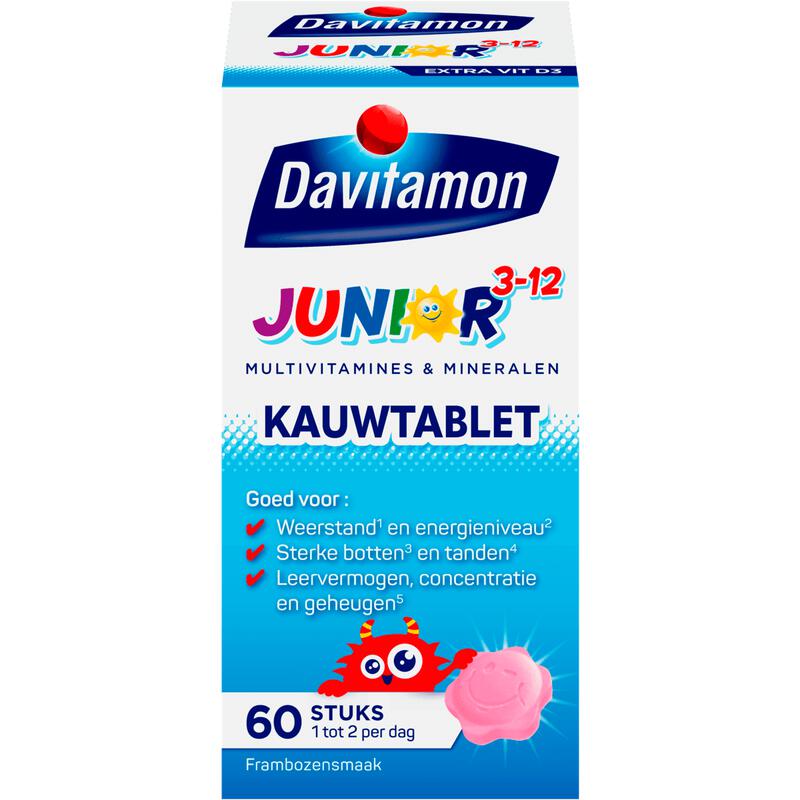 Davitamon Junior 3+ Kauwvitamines Framboos 60 stuks