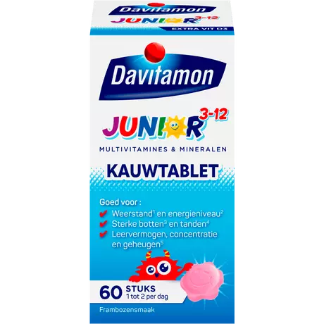 Davitamon Junior 3+ Kauwvitamines Framboos 60 stuks