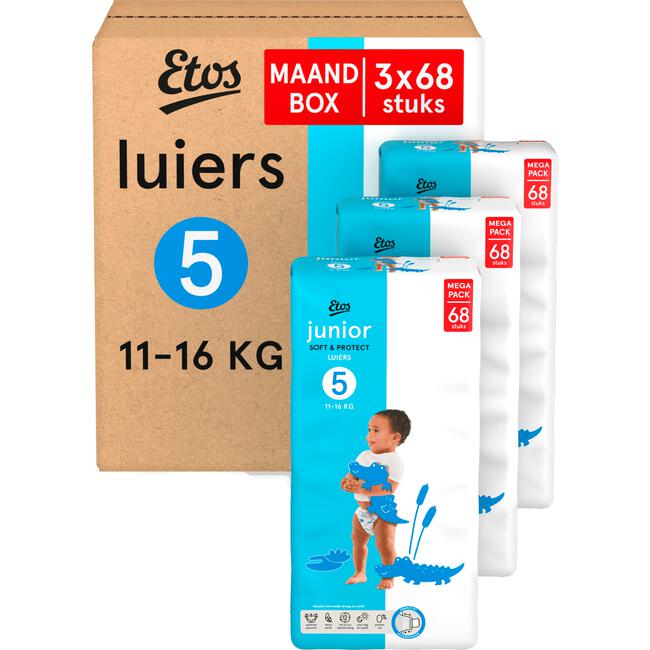 Etos Luiers Junior Maat 5 11-16 kg Maandbox 204 stuks