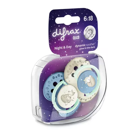 Difrax LOVI Dynamic Fopspeen 6-18M Night & Day Boy 2 stuks