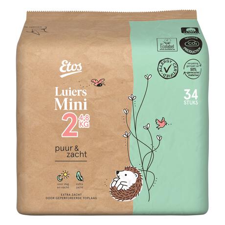 Etos Puur & Zacht Luiers Mini Maat 2 4-8 kg 34 stuks