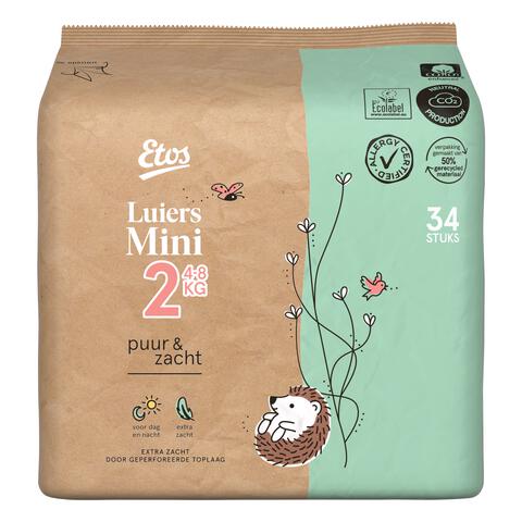 Etos Puur & Zacht Luiers Mini Maat 2 4-8 kg 34 stuks