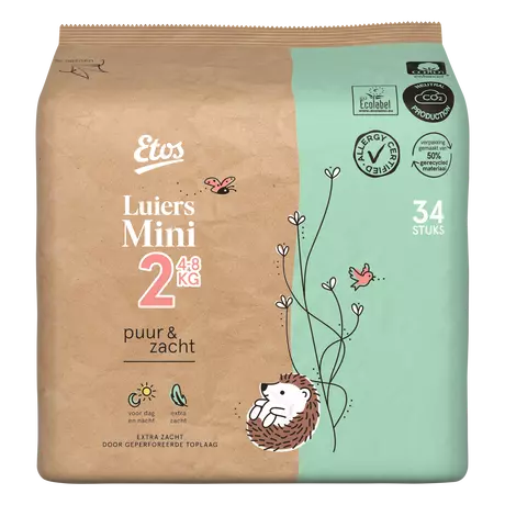 Etos Puur & Zacht Luiers Mini Maat 2 4-8 kg 34 stuks