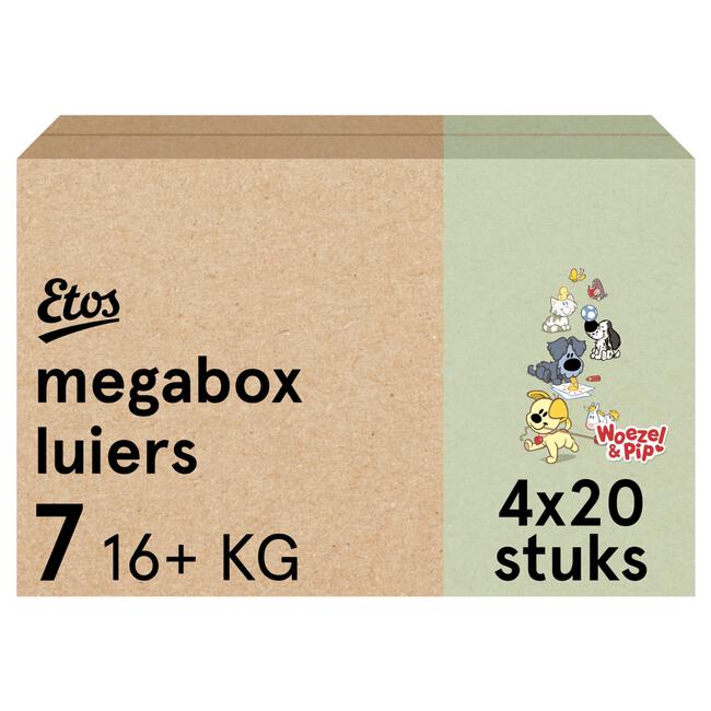 Etos Woezel & Pip Luiers XXL Maat 7 16+ kg Megabox 4x20 stuks