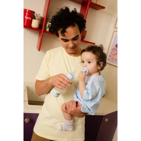 BIBS Babyfles Glas Medium Flow Silicone Ivory incl. opvouwbaar trechtertje 240 ML