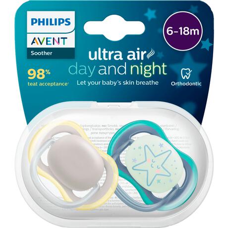 Philips Avent Ultra Air Day and Night – Fopspeenset – 2 stuks – 6-18 mnd - SCF087/18