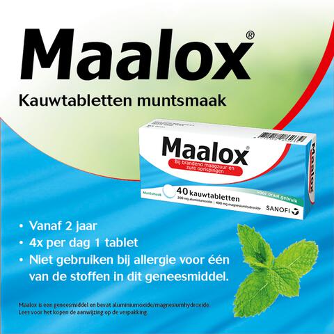 Maalox Kauwtabletten Muntsmaak Bij Brandend Maagzuur 40 Kauwtabletten