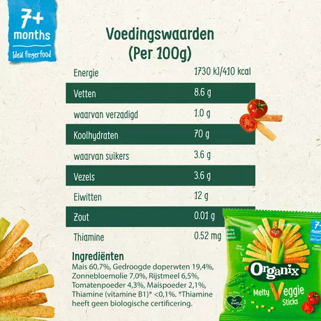 Organix Bio Veggie Groente Sticks 7+ Maanden 15 gram