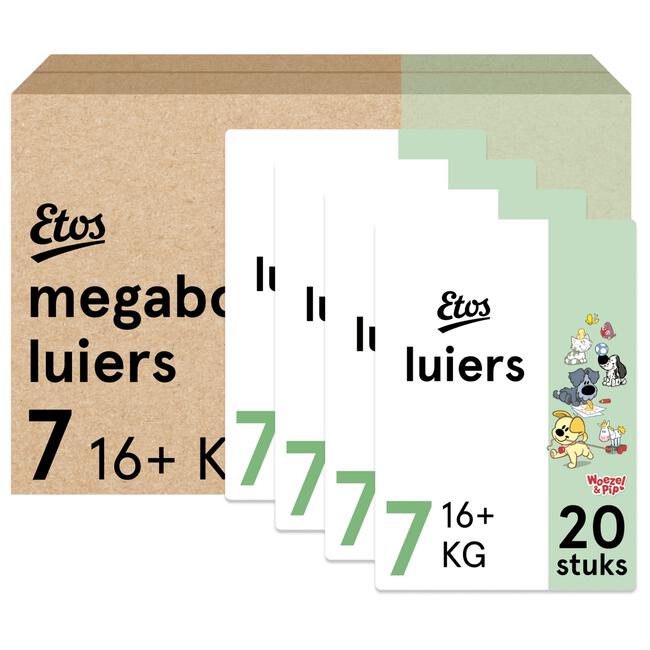 Etos Woezel & Pip Luiers XXL Maat 7 16+ kg Megabox 4x20 stuks