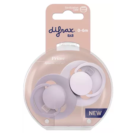 Difrax LOVI Prime Fopspeen 0-6M Lilac/Violet 2 stuks