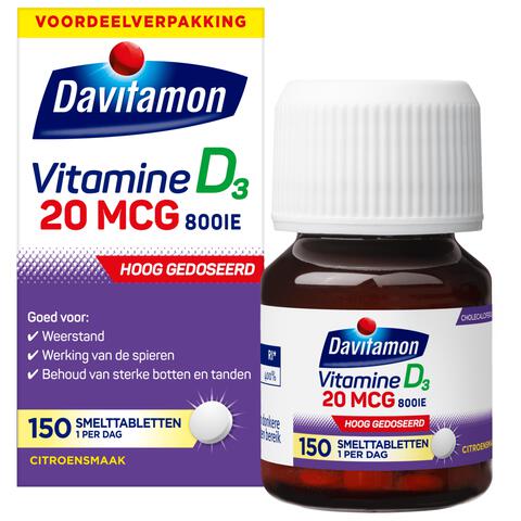 Davitamon Vitamine D3 20 mcg Smelttabletten Voordeelverpakking 150 stuks