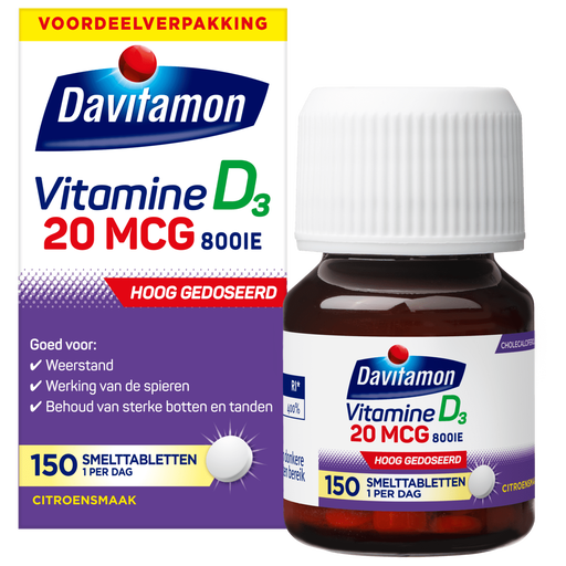 Davitamon Vitamine D3 20 MCG Voordeelverpakking Smelttabletten 150 stuks