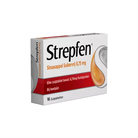 Strepfen Sinaasappel Suikervrij 8,75 MG Zuigtabletten 16 Stuks
