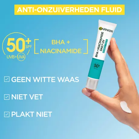 Garnier PureActive BHA + Niacinamide Daily fluid met SPF 50 40ML