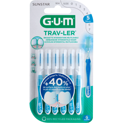 GUM® Trav-Ler Ragers Blauw 1,6 mm 6 stuks