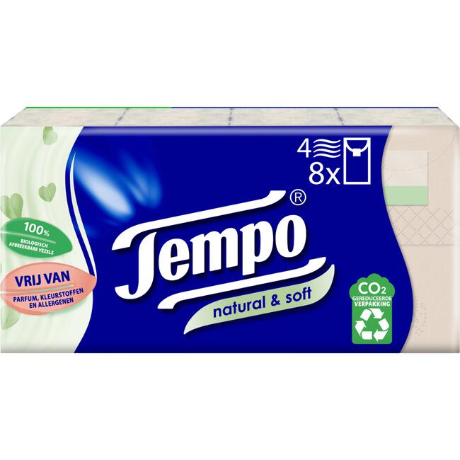 Tempo Natural & Soft zakdoekjes 8x9 stuks