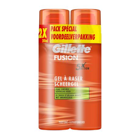 Gillette Fusion Scheergel Gevoelige Huid 200 ML 2 Stuks
