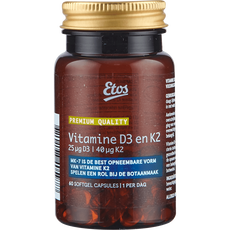 Etos Premium Vitamine D3 en K2 bevat 25ug D3 en 40ug K2 60 stuks