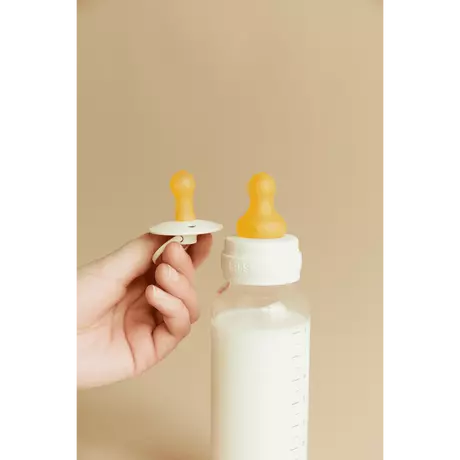 BIBS Babyfles Medium Flow Latex Ivory incl. opvouwbaar trechtertje 270 ML