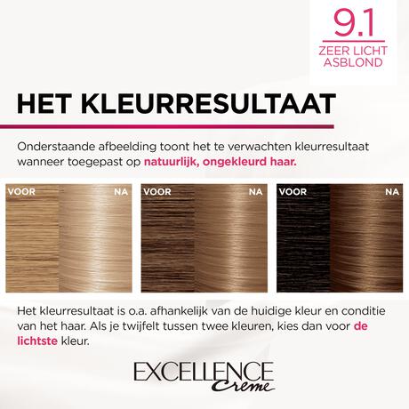 L'Oréal Paris Excellence Creme Permanente Haarverf 9.1 Zeer Licht Asblond