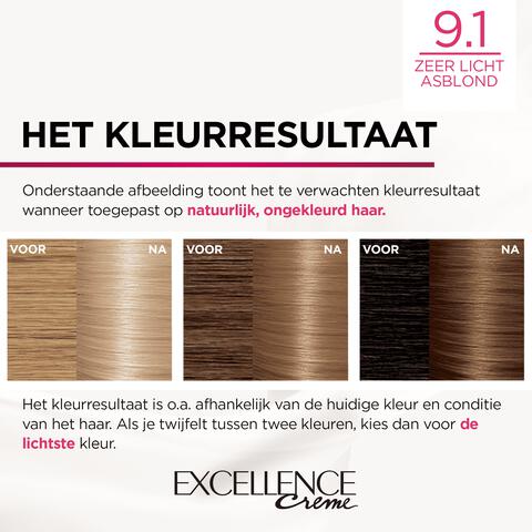 L'Oréal Paris Excellence Creme Permanente Haarverf 9.1 Zeer Licht Asblond