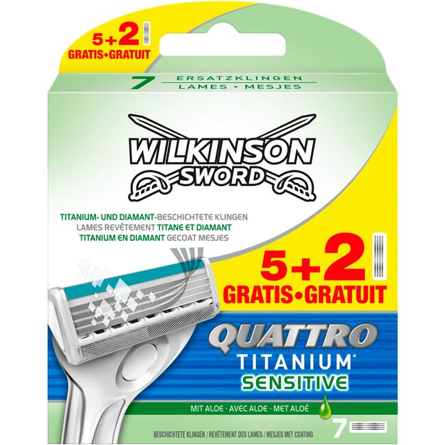 Wilkinson Sword Quattro Titanium Sensitive Scheermesjes 5+2 gratis