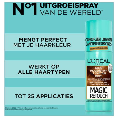 L'Oréal Paris Magic Retouch Camouflerende Uitgroeispray Goud Middenbruin 75 ML