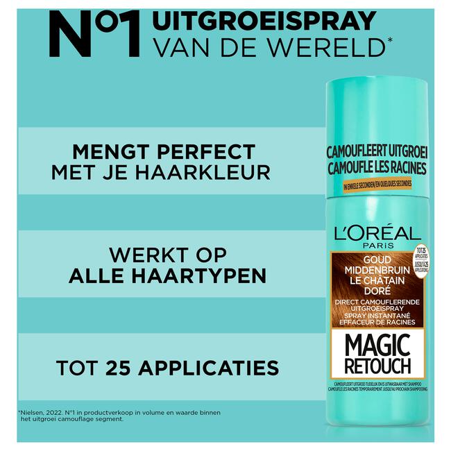 L'Oréal Paris Magic Retouch Camouflerende Uitgroeispray Goud Middenbruin 75 ML
