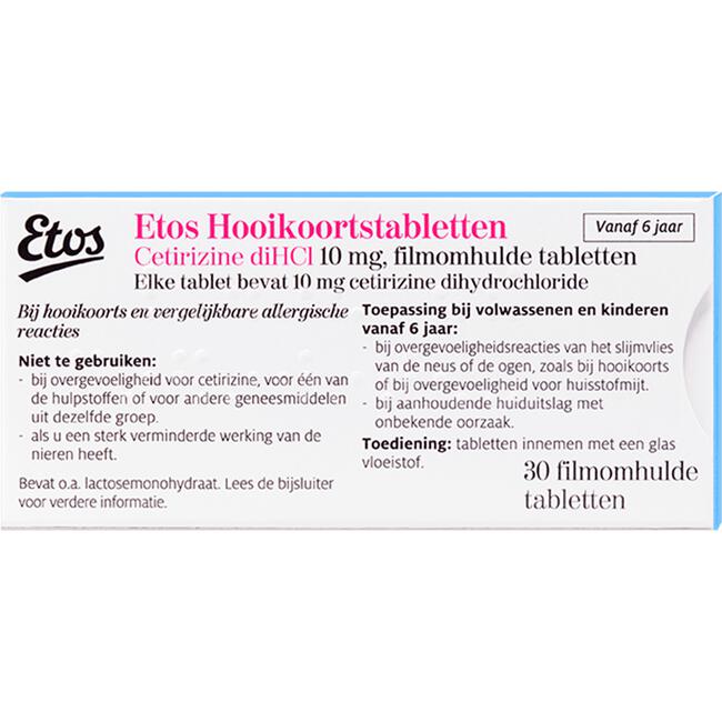 Etos Hooikoortstabletten Cetirizine DiHCl 10 mg 30 stuks