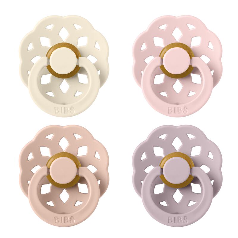 BIBS Boheme Fopspeen Rond Latex Maat 2 Ivory/Blush/Blossom/Lila 4 stuks