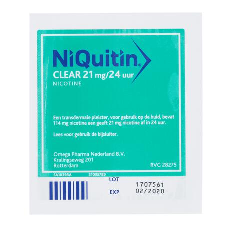 NiQuitin Clear Pleisters 21 mg Stoppen met roken