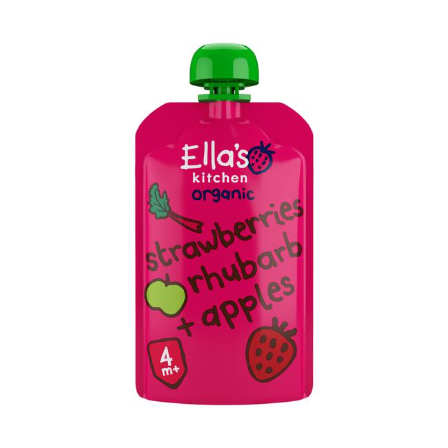 Ella's Kitchen Aardbeien Rabarber Appels Bio Knijpfruit 4+ Maanden 120 GR