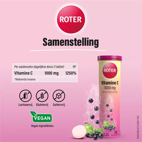 Roter Vitamine C 1000 MG Appel Zwarte Bes&nbsp;Bruistabletten 15 stuks