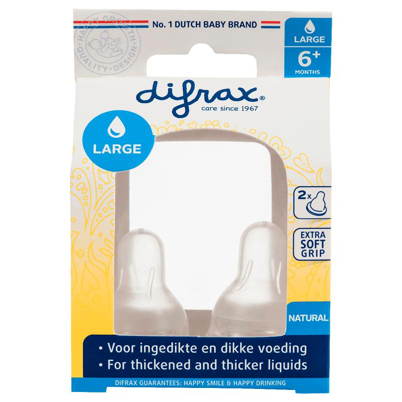 Difrax Flessenspeen Natural Large 6+ Maanden 2 stuks