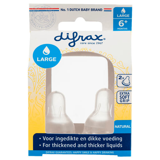 Difrax Flessenspeen Natural Large 6+ Maanden 2 stuks