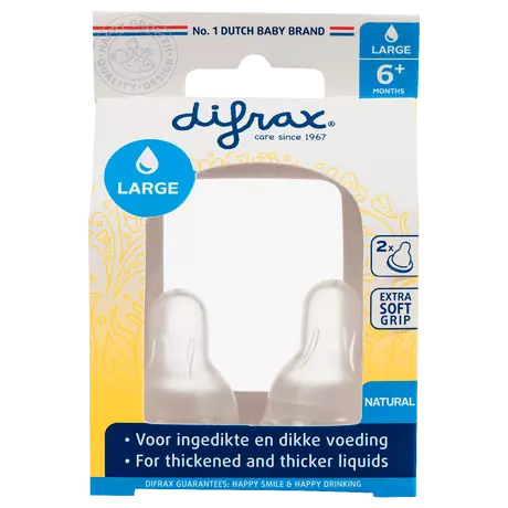 Difrax Flessenspeen Natural Large 6+ Maanden 2 stuks