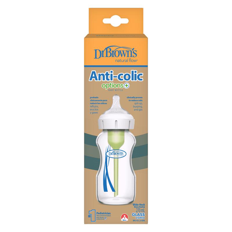 Dr. Brown’s Options+ Anti-Colic Brede Halsfles Glas 270 ML