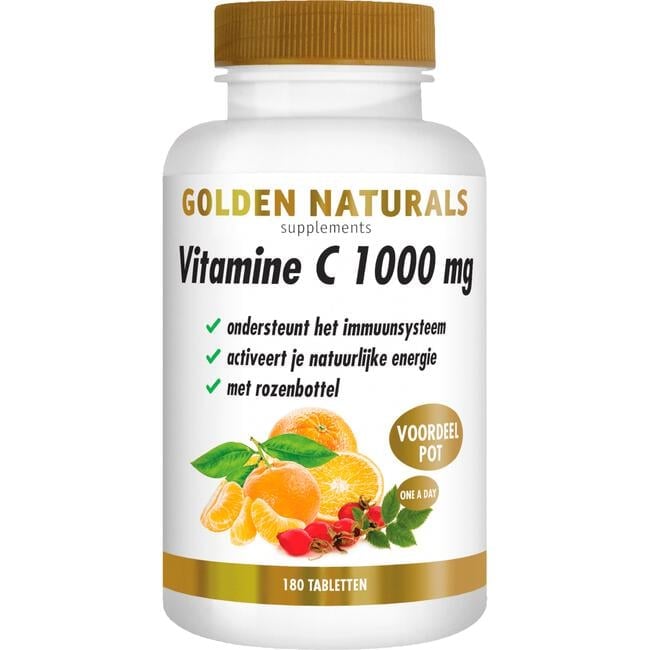 Golden Naturals Vitamine C 1000 mg met rozenbottel 180 vegan tabletten