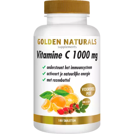 Golden Naturals Vitamine C 1000 MG met Rozenbottel Vegan 180 Tabletten Stuks
