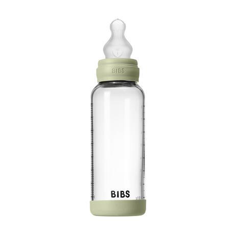 BIBS Glass Baby Bottle Round Silicone Medium Flow Sage 240 ML
