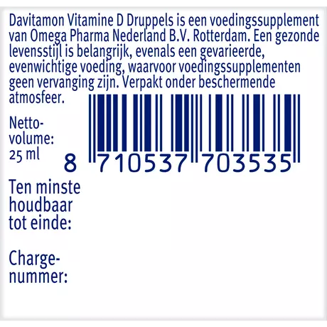 Davitamon Vitamine D Olie Suikervrij 25 ML