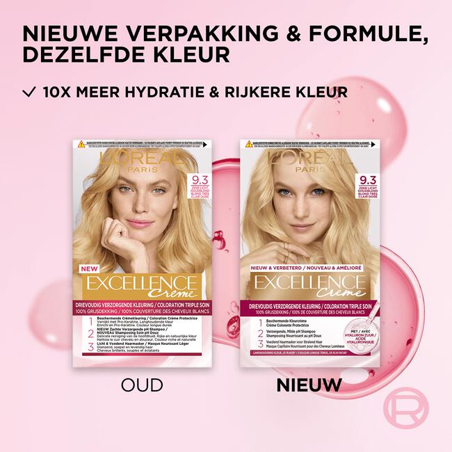 L'Oréal Paris Excellence Crème Verzorgende Crèmekleuring 9.3 Zeer Licht Goud Blond