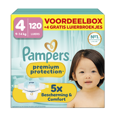 Pampers Premium Protection Voordeelbox Luiers Maat 4 9-14 kg 120 stuks + 4 Gratis Luierbroekjes
